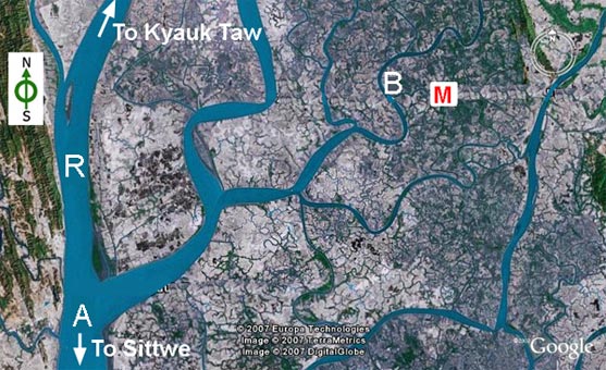 River way to Mrauk U map